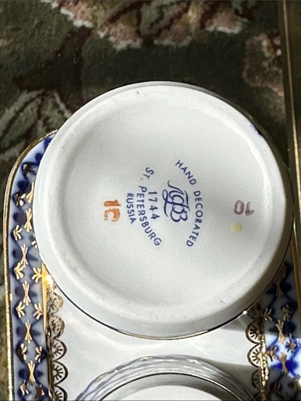 LOMONOSOV PORCELAIN SET, 4USSR, ST, ST. PETERSBURG Blue and White